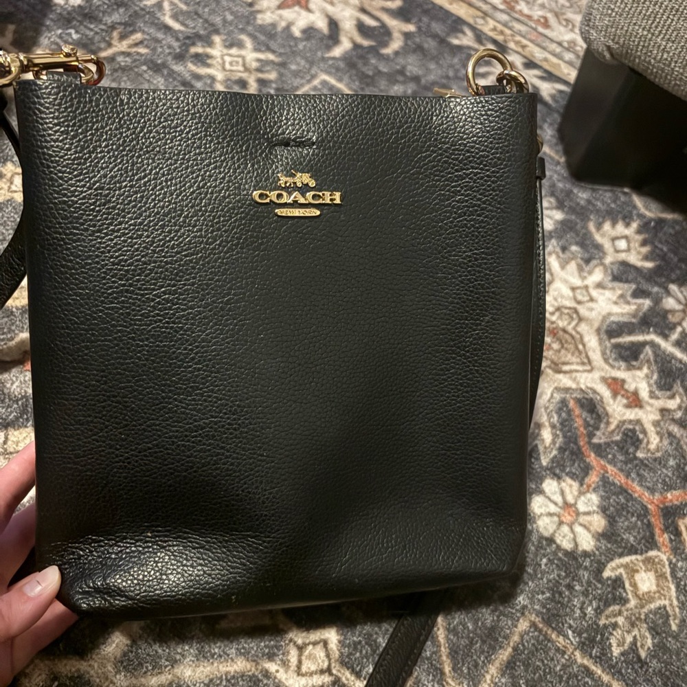 Coach Black Pebbled Leather Crossbody with Gold Logo